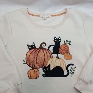 Clover + Pine Cat Pumpkin Fall Crewneck Sweatshirt Women's XL 3/4 Sleeve Festive